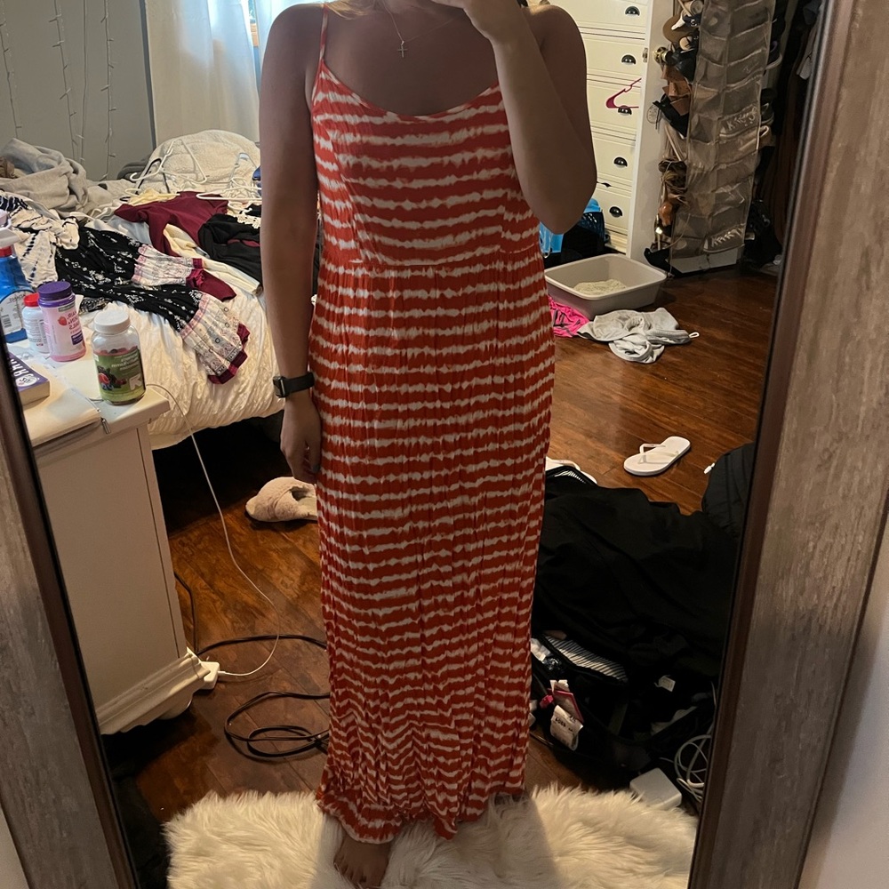 Long orange tie dyed maxi dress